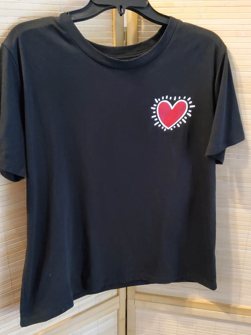 Keith Haring Black Short-Sleeve Tee with Red Heart Graphic